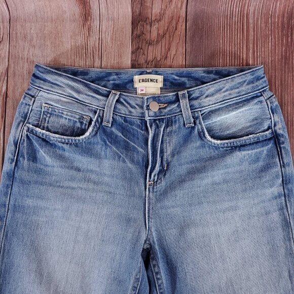 *READ* Lagence Womens Size 24 Milana Low Rise Raw Hem Blue Denim Jeans - Picture 5 of 16